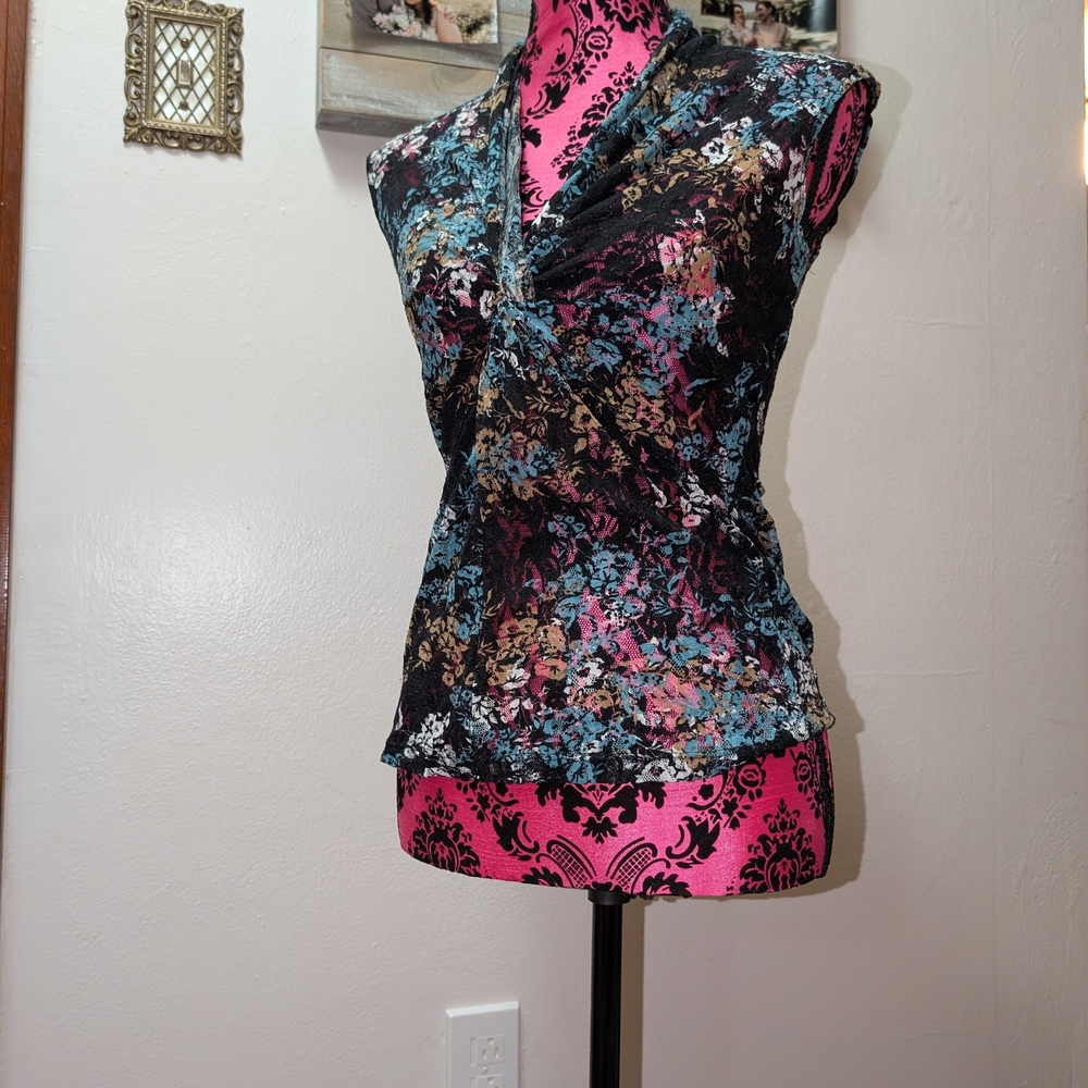 Karen Kane Black Floral Blouse